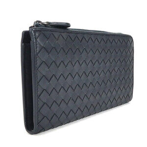 Bottega Veneta leather zipper black L intrecciato wallet long